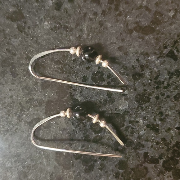 STERLING SILVER Wire Earrings with Beads - Picture 3 of 7